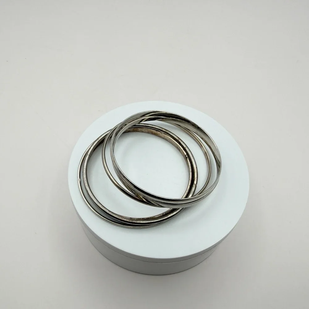 Vintage 90s Silver Tone Minimalist Bangles‎ Set Women's Classic Fashion Jewelry